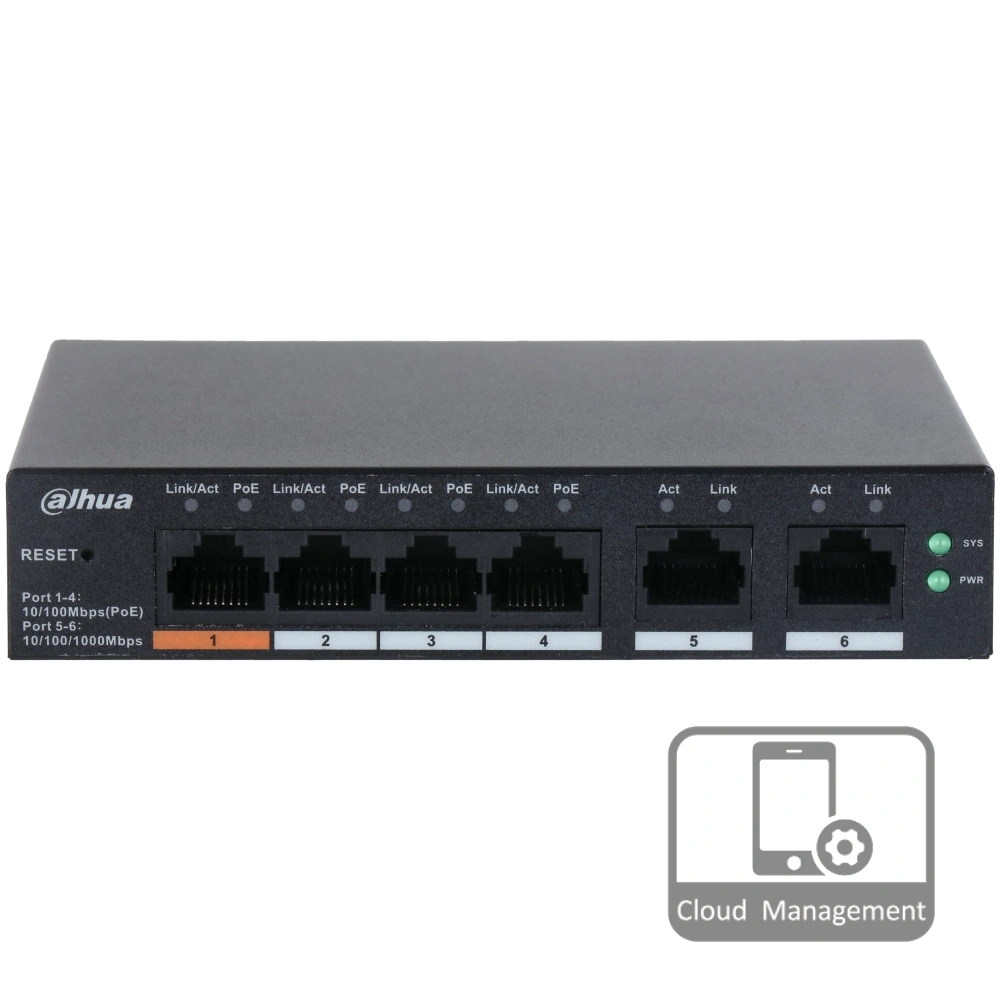 Комутатор 6 портів керований Dahua DH-CS4006-4ET-60 PoE