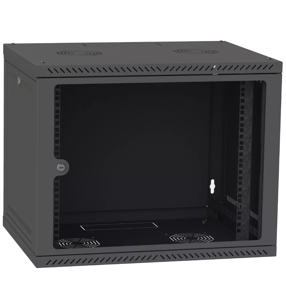 Шафа телекомунікаційна двері скло (чорна) IPCOM 12U 600x600