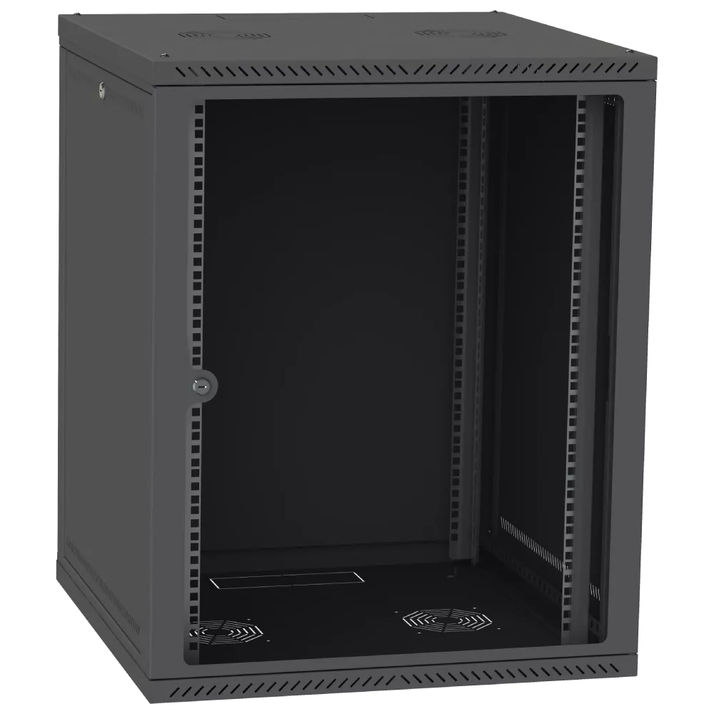 Шафа телекомунікаційна двері скло (чорна) IPCOM 15U 600x600