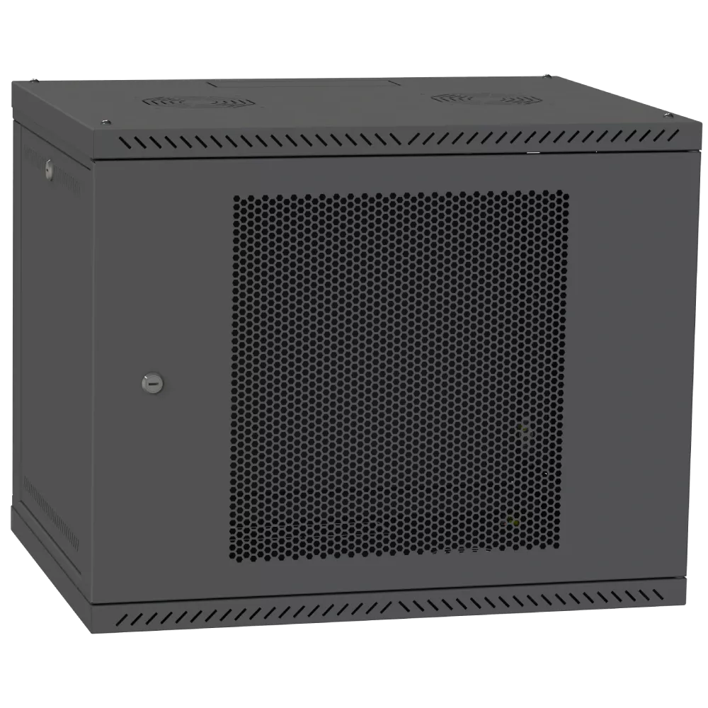 Шафа телекомунікаційна двері перфорація (чорна) IPCOM 12U 600x600