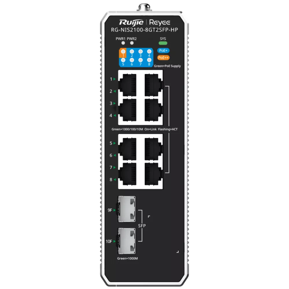 Комутатор 10 портів керований Ruijie Reyee RG-NIS2100-8GT2SFP-HP PoE++