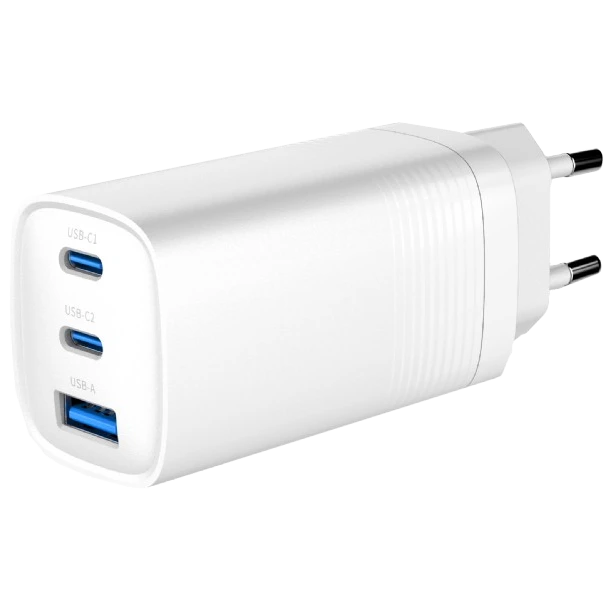 Мережевий зарядний пристрій Gembird TA-UC-PDQC65-01-W (USB Type A + USB Type C)
