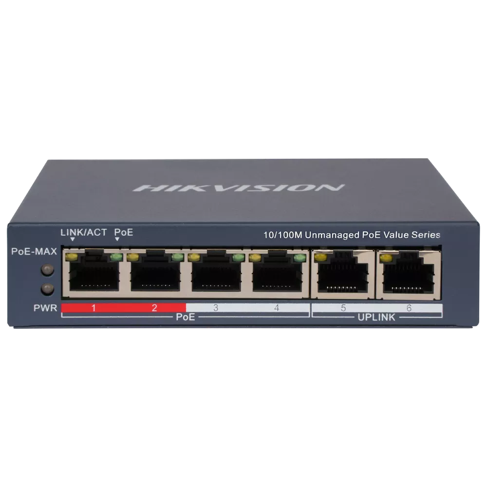 Комутатор 6 портів некерований Hikvision DS-3E0106P-E/M(B) POE